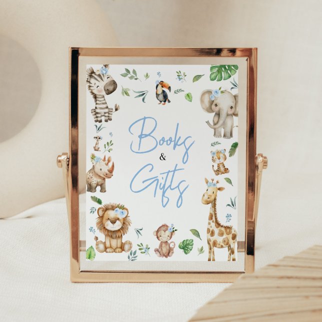 Poster Rapaz Wild One Safari - Livros de Chá de fraldas e (Safari Wild One Baby Shower Books and Gifts Sign)