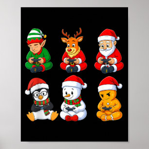 Poster Rapazes Gamer do Natal Video Games Papai Noel Elfo