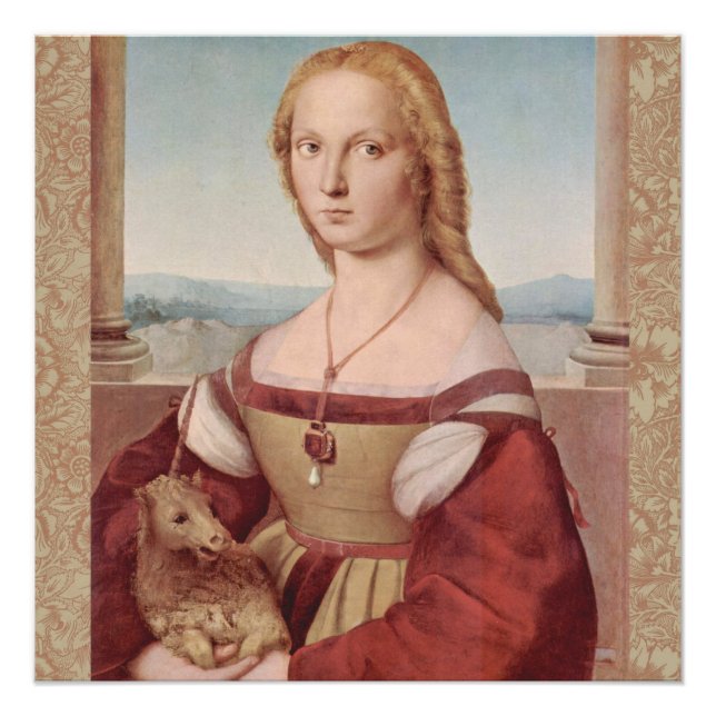 Póster Raphael Dama e o Unicórnio Arte Fina Clássica (Frente)