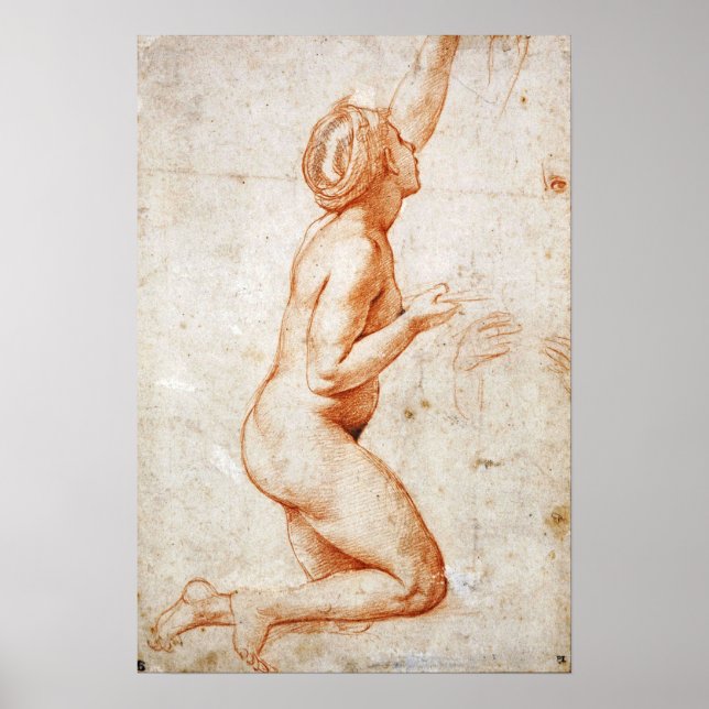 Poster Raphael - Figura ajoelhada de mulher com o braço e (Frente)