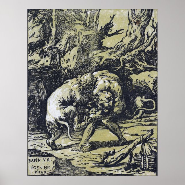 Poster Raphael - Hércules Estrangulando o Leão de Nemeia (Frente)