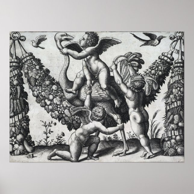 Poster Raphael - Três Putti Diante de uma Grande Guarniçã (Frente)