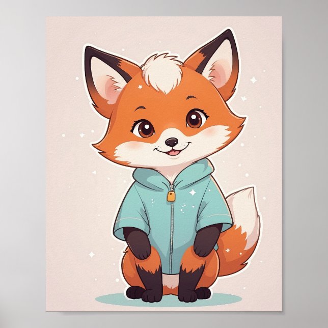 Poster Raposa Adorável com Capuz - Arte de Parede para Be (Frente)