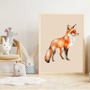 Poster raposa aquosa em bege