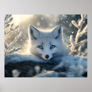 Poster Raposa Árctica com Olhos Azuis Mesmerizados