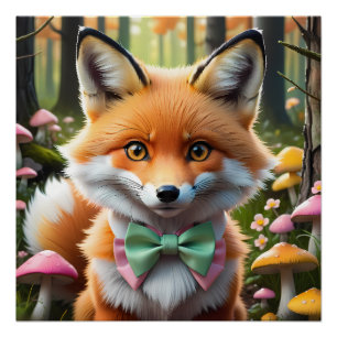 Póster Raposa-branca com arco verde e rosa