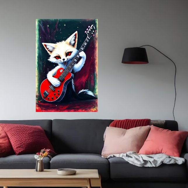 Poster Raposa branca tocando violão | Arte AI (Criador carregado)