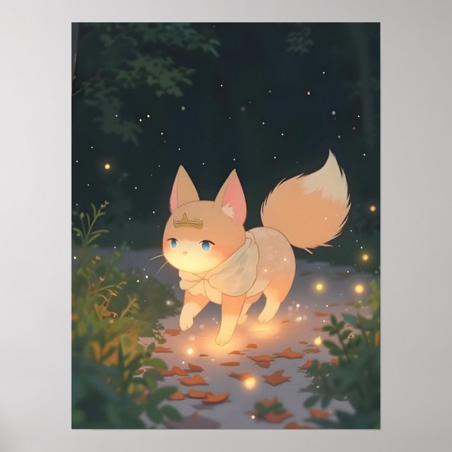 Poster Raposa Celestial em Floresta Estrelada (Frente)