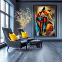 Raposa Charmosa – Elegância Cubista em um Cachecol