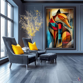 Poster Raposa Charmosa – Elegância Cubista em um Cachecol
