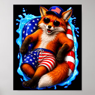 Poster Raposa com óculos de sol animal patriótico verão p