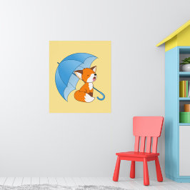Poster Raposa com Sono Bonita sob Guarda-chuvas