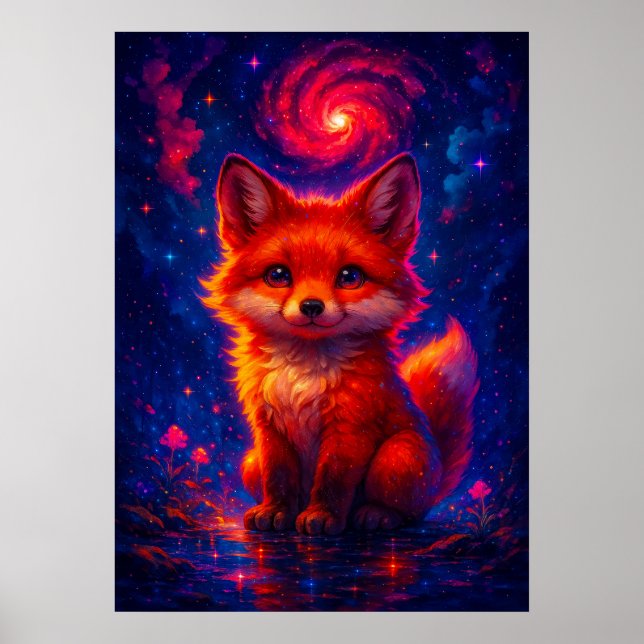 Poster Raposa Cósmica com Galaxy Sky Fantasy Animal (Frente)