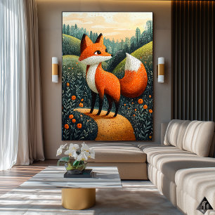 Poster Raposa Curiosa no Prado – Vida Selvagem Caprichosa