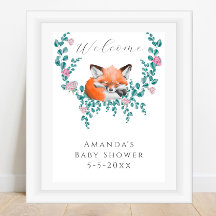 Raposa de aquarela em chá de fraldas de boas-vinda