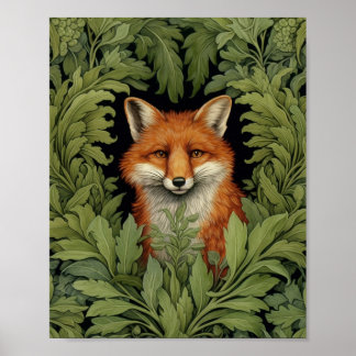 Poster Raposa de Arte Nouveau na floresta