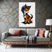 Raposa de Cartoon Gelada com Cabelo Azul | Arte AI