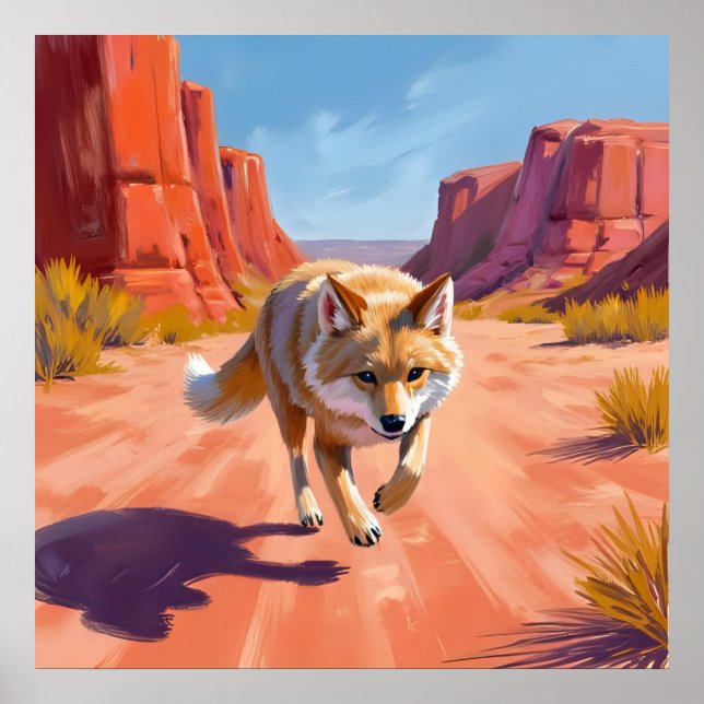 Poster Raposa do Deserto com Paisagem Vibrante de Cânion (Frente)