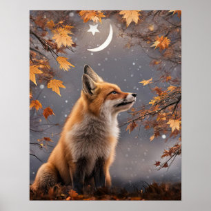Poster Raposa em Cores de Outono Mística Mágica Bonita