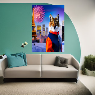 Poster Raposa em fardos e fogos de artifício AI Art Pos
