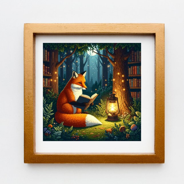 Póster Raposa em uma Biblioteca Mágica da Floresta (Criador carregado)