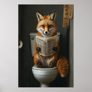 Poster Raposa Engraçada Lendo Jornal no Banheiro, Toalete