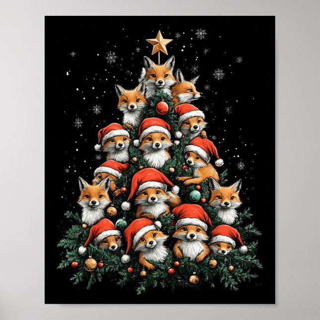 Poster Raposa Engraçada Raposas de Natal Xmas Árvore Rapo (Frente)