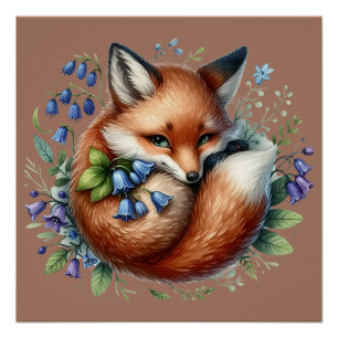 Póster Raposa Floral Botânica da Floresta