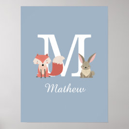 Poster Raposa Fofa e Animais da Floresta Coelho Monograma