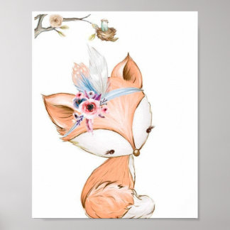 Poster Raposa fofa usando tiara de flores.