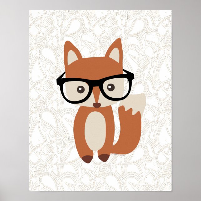 Poster Raposa hipster com óculos (Frente)
