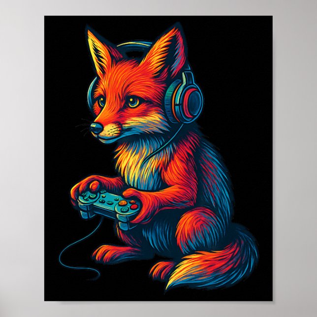Poster Raposa Jogando Com Fones de Ouvido Vídeo Engraçado (Frente)