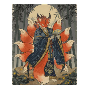 Póster Raposa Kitsune de Nove Caudas Arte da Mitologia