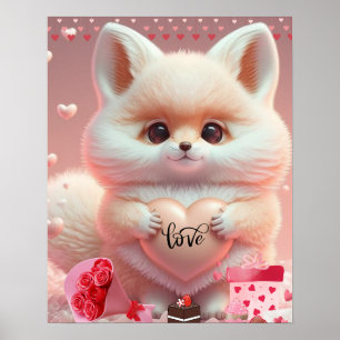 Poster Raposa laranja fofa do dia dos namorados segurando