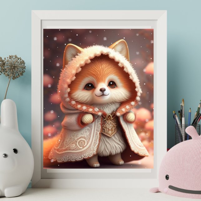 Poster Raposa Laranja Fofa em uma roupa de Arte Creche (Criador carregado)