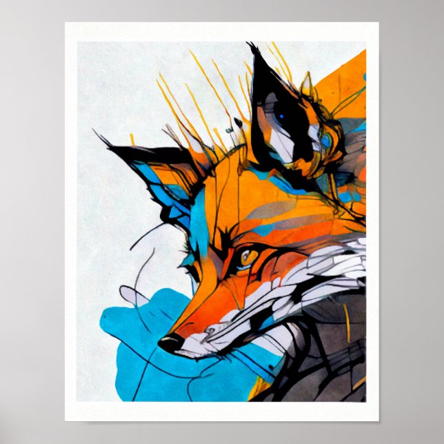 Poster Raposa laranja vermelho cores vibrantes formas lin (Frente)