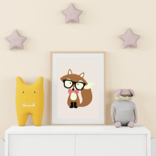 Poster Raposa Marrom Hipster Gravata Borboleta