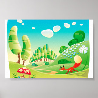 Poster Raposa na madeira.