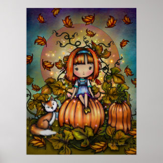 Poster Raposa no Campo de Abóboras Arte Fofo de Outono