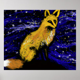 POSTER RAPOSA NOTURNA ESTRELADA I OLHAR CURIOSO