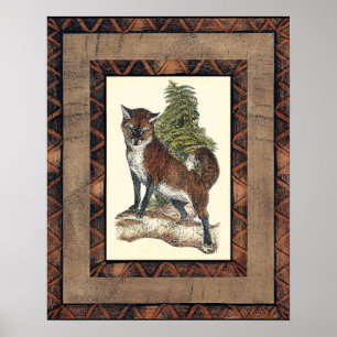 Póster Raposa Rústica Espetando em um tronco de árvore
