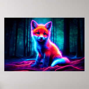 Poster Raposa-sonho vibrante com matizes a cores elétrica