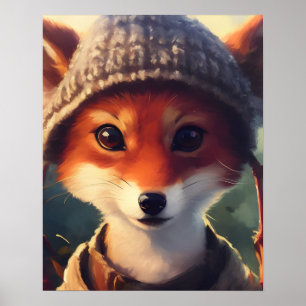 Poster Raposa Vermelha Adorável em Roupas