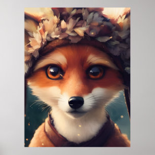 Poster Raposa Vermelha Adorável em Roupas de inverno