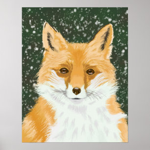 Poster Raposa Vermelha Bonita na neve.