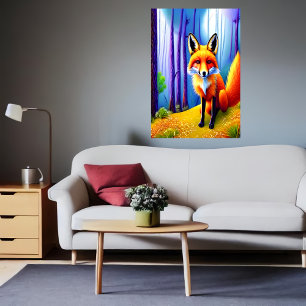 Poster Raposa-vermelha-branca e adorável na floresta   Ar