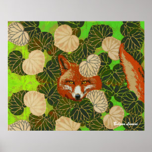 POSTER RAPOSA VERMELHA ENTRE AS FOLHAS E A FOLHA DO VERDE