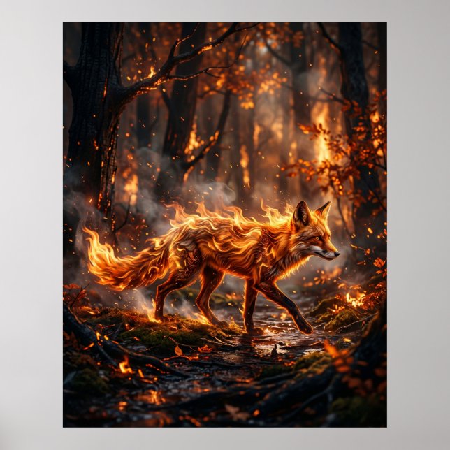 Poster Raposa Vermelha Fogo Floresta Brasa (Frente)