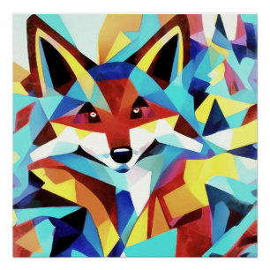 Póster Raposa Vermelha Passando Por Estilo De Arte Geomét
