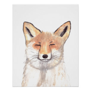 Póster Raposar aquarela Laranja Marrom Floresta Arte Anim